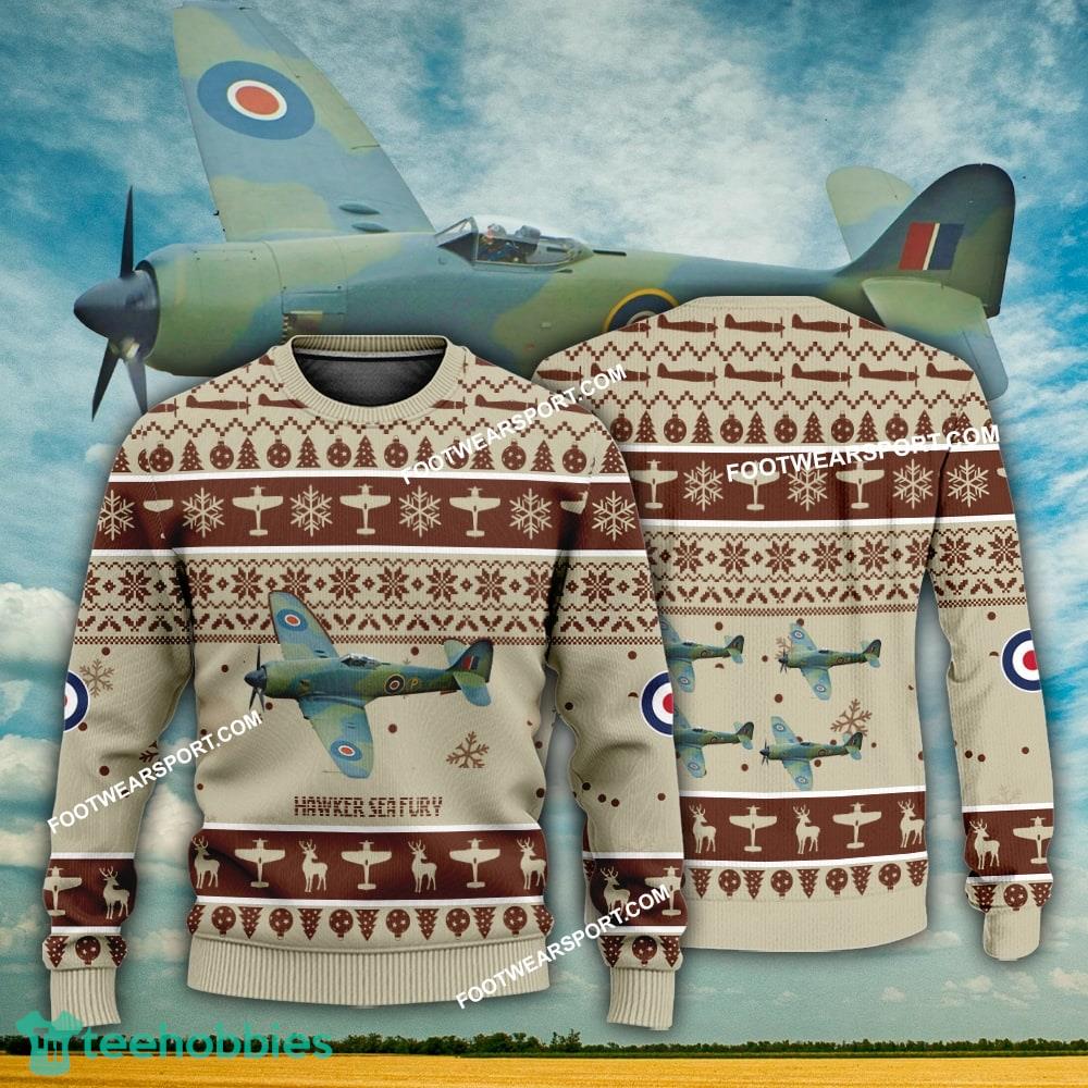 Aircraft Design Hawker Sea Fury Ugly Christmas 3D Sweater Gift Veteran