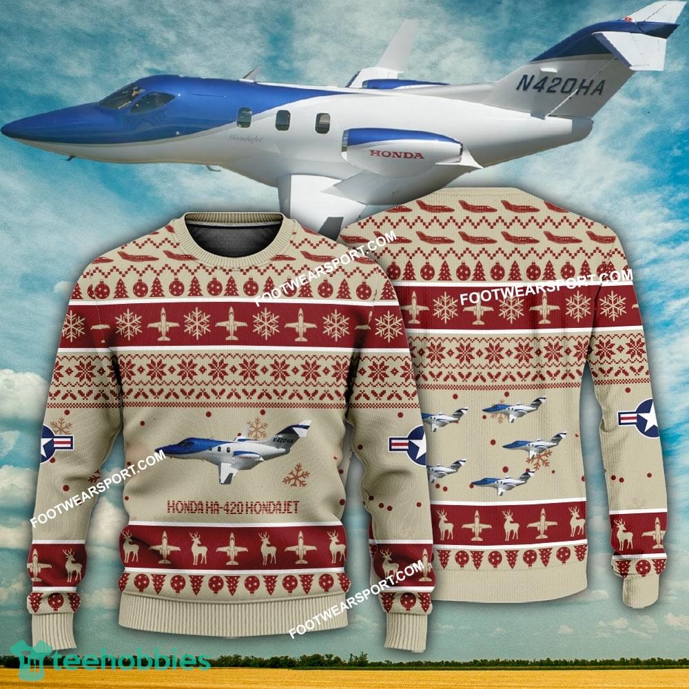 Aircraft Design Honda HA-420 HondaJet HA420 Ugly Christmas 3D Sweater Gift Veteran