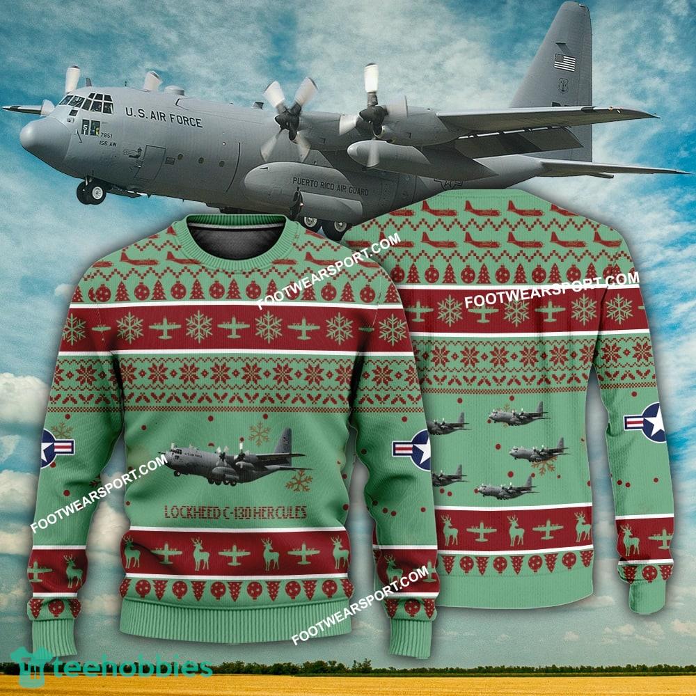 Aircraft Design Lockheed C-130 Hercules C130 Ugly Christmas US Air Force 3D Sweater Gift Veteran
