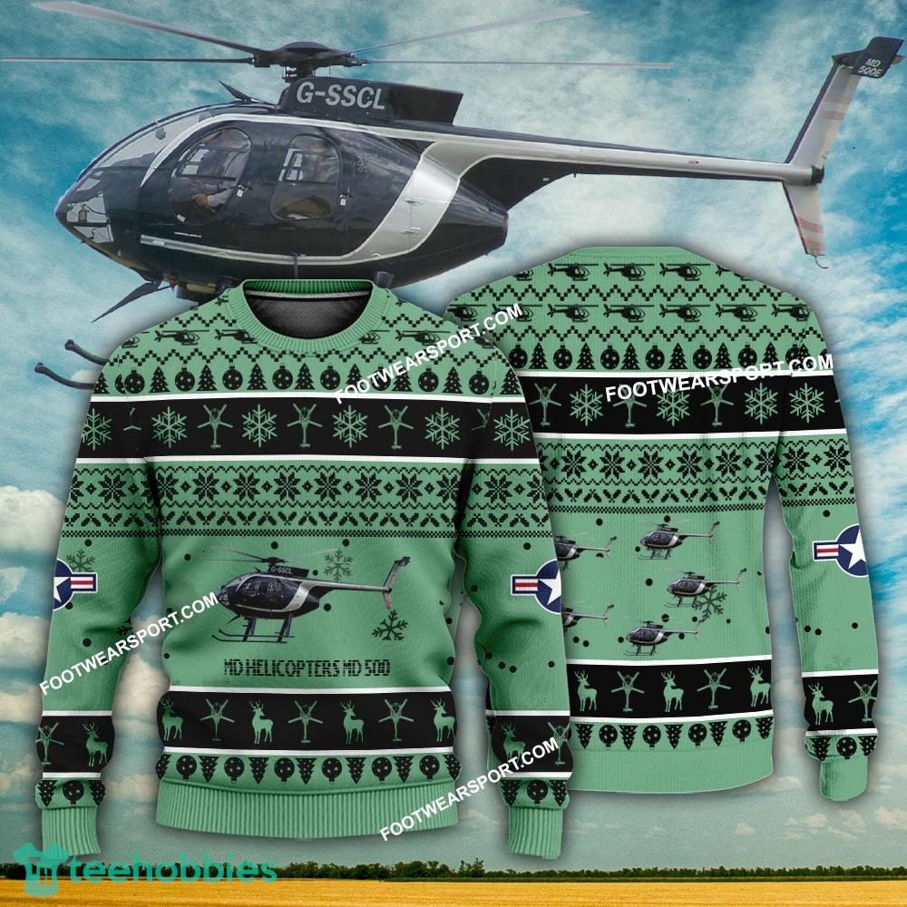 Aircraft Design MD Helicopters MD 500 Ugly Christmas 3D Sweater Gift Veteran