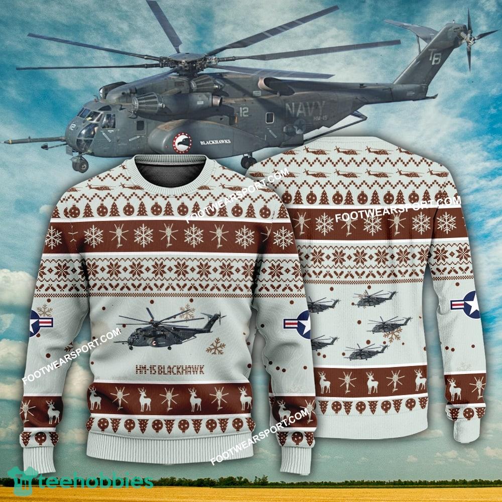 Aircraft Design MH-53E Sea Dragons MH53E HM-15 Blackhawk NAVAL Ugly Christmas US Navy 3D Sweater Gift Veteran