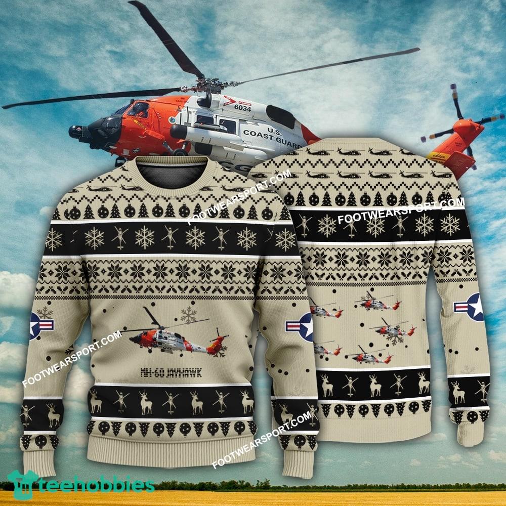 Aircraft Design MH-60 Jayhawk MH60 Ugly Christmas US Coast Guard 3D Sweater Gift Veteran