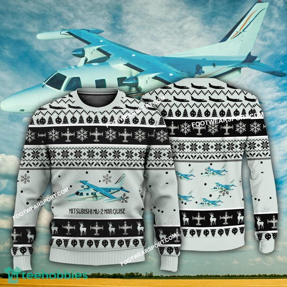 Aircraft Design Mitsubishi MU-2 Marquise MU2 Ugly Christmas 3D Sweater Gift Veteran