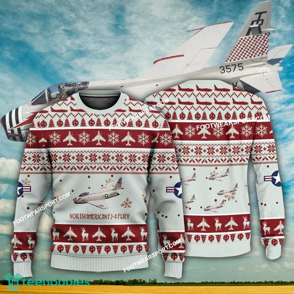 Aircraft Design North American FJ-4 Fury FJ4 Ugly Christmas US Navy 3D Sweater Gift Veteran