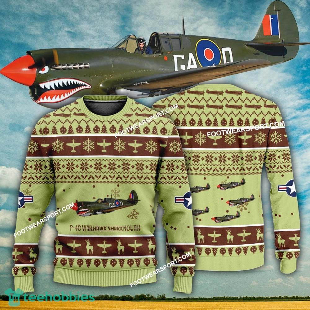 Aircraft Design P-40 Warhawk P40 SharkMouth Ugly Christmas US Army 3D Sweater Gift Veteran