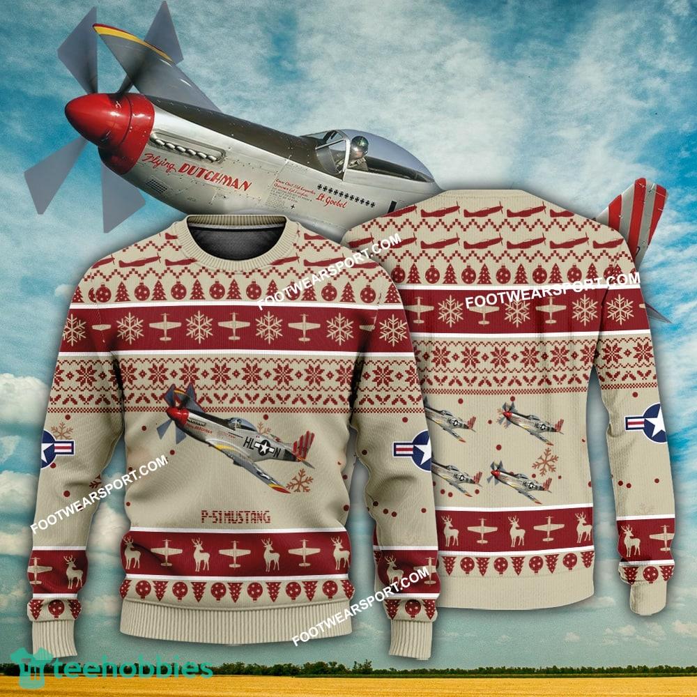 Aircraft Design P-51 Mustang P51 Ugly Christmas US Army 3D Sweater Gift Veteran