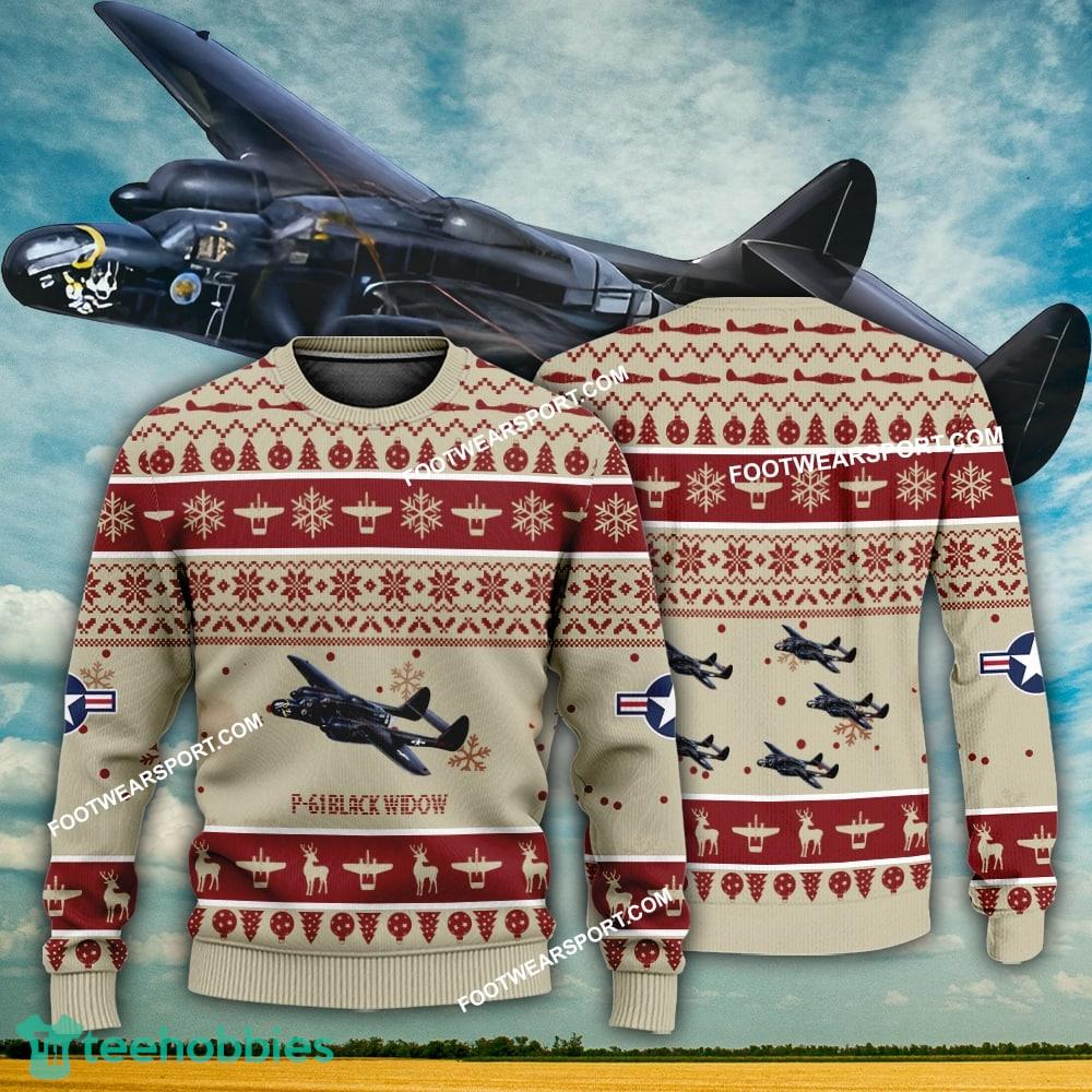 Aircraft Design P-61 Black Widow P61 Ugly Christmas US Army 3D Sweater Gift Veteran