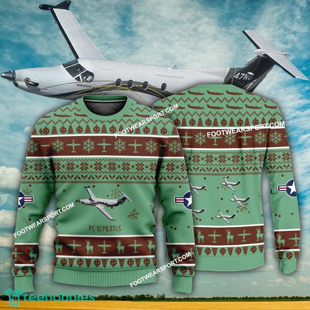 Aircraft Design PC-12 Pilatus PC12 Ugly Christmas US Air Force 3D Sweater Gift Veteran