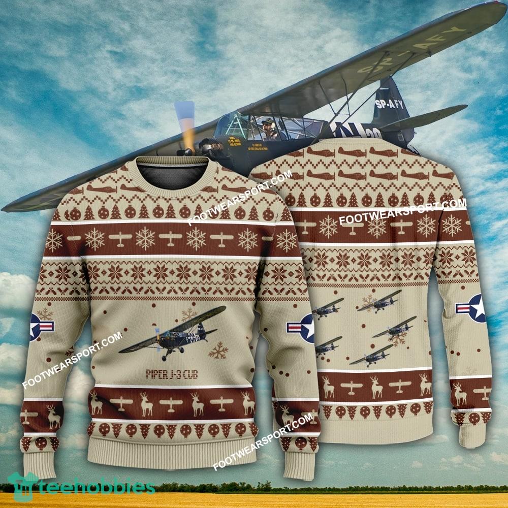 Aircraft Design Piper J-3 Cub J3 Ugly Christmas 3D Sweater Gift Veteran