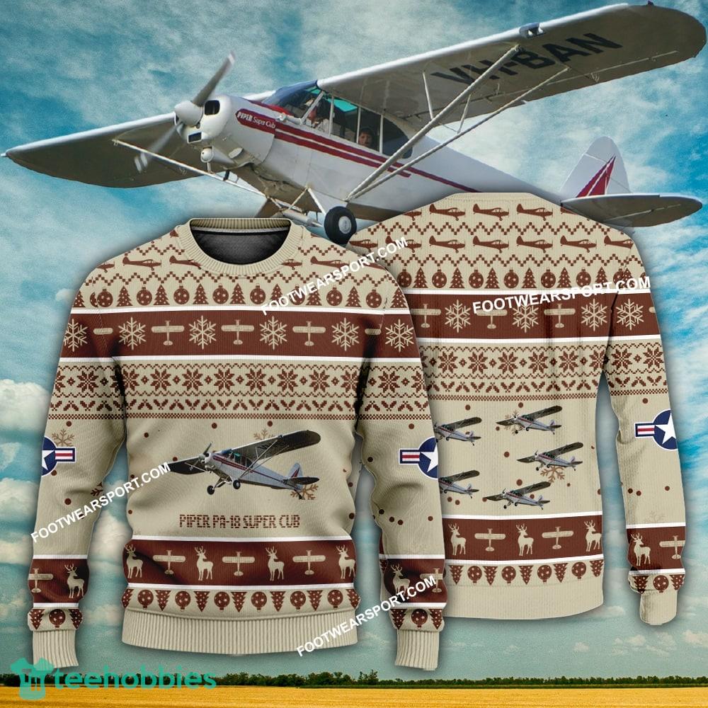 Aircraft Design Piper PA-18 Super Cub PA18 Ugly Christmas 3D Sweater Gift Veteran