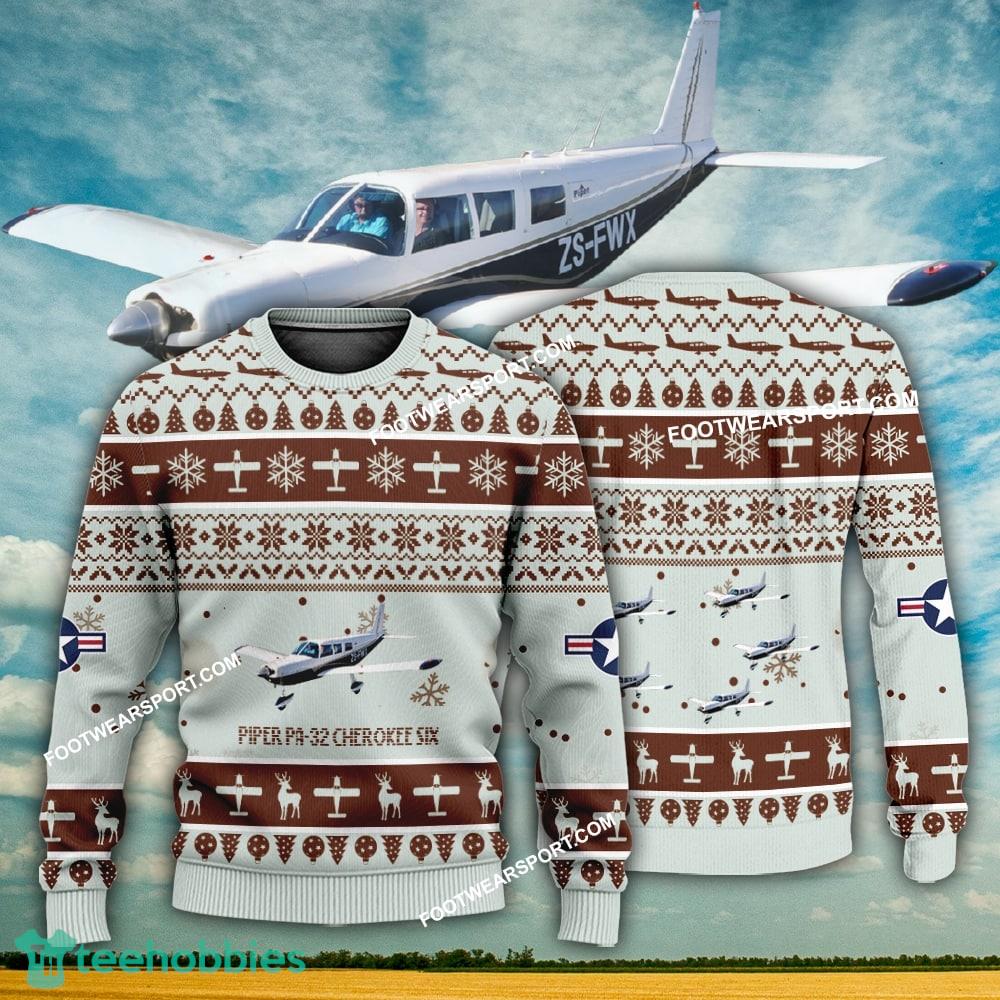 Aircraft Design Piper PA-32 Cherokee Six PA32 Ugly Christmas 3D Sweater Gift Veteran