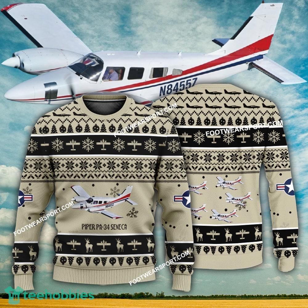 Aircraft Design Piper PA-34 Seneca PA34 Ugly Christmas 3D Sweater Gift Veteran