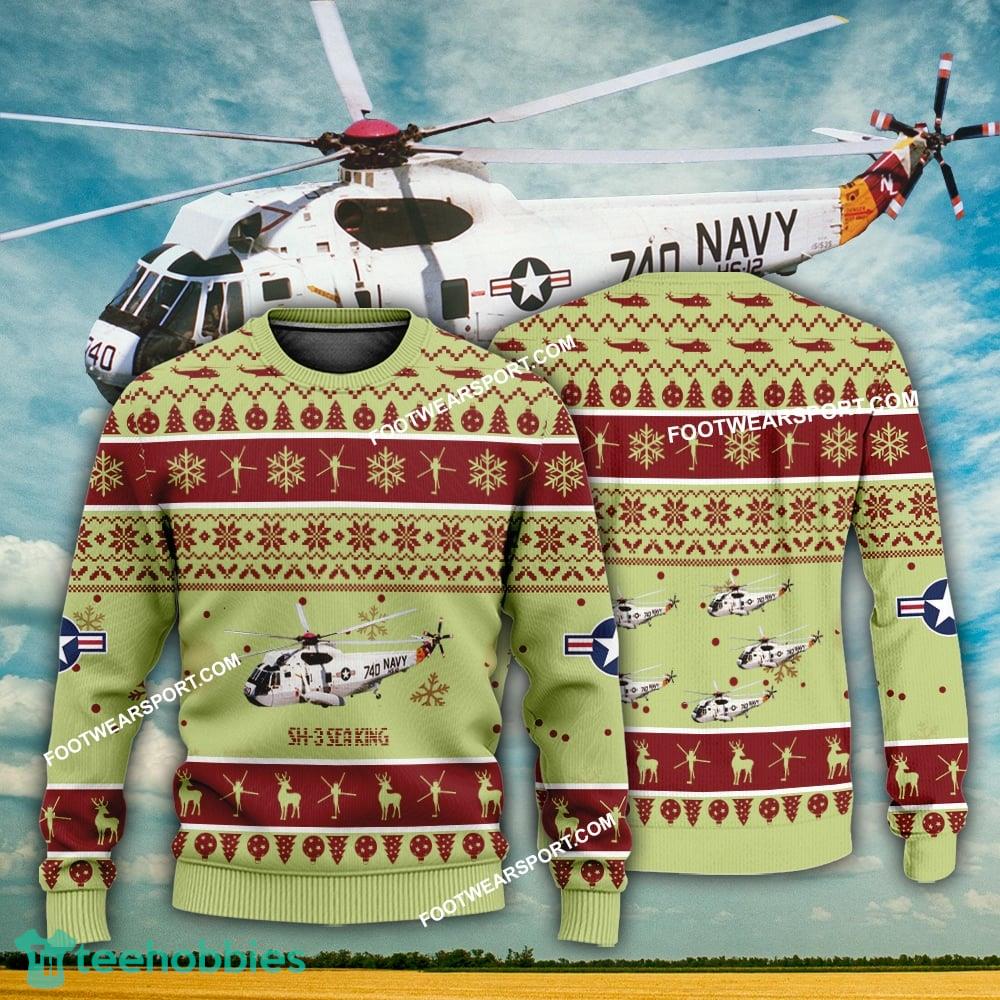 Aircraft Design SH-3 Sea King SH3 Ugly Christmas US Navy 3D Sweater Gift Veteran