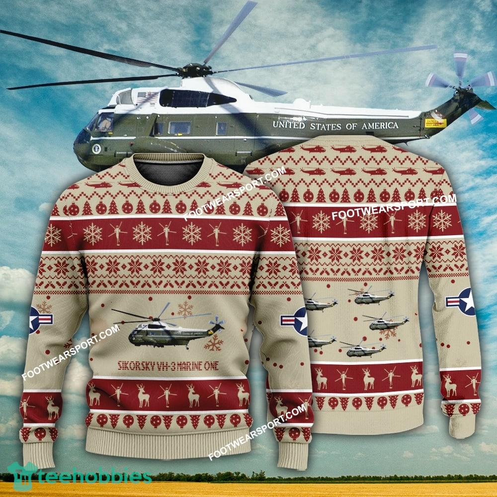 Aircraft Design Sikorsky VH-3 Marine One VH3 Ugly Christmas US Marine Corps 3D Sweater Gift Veteran