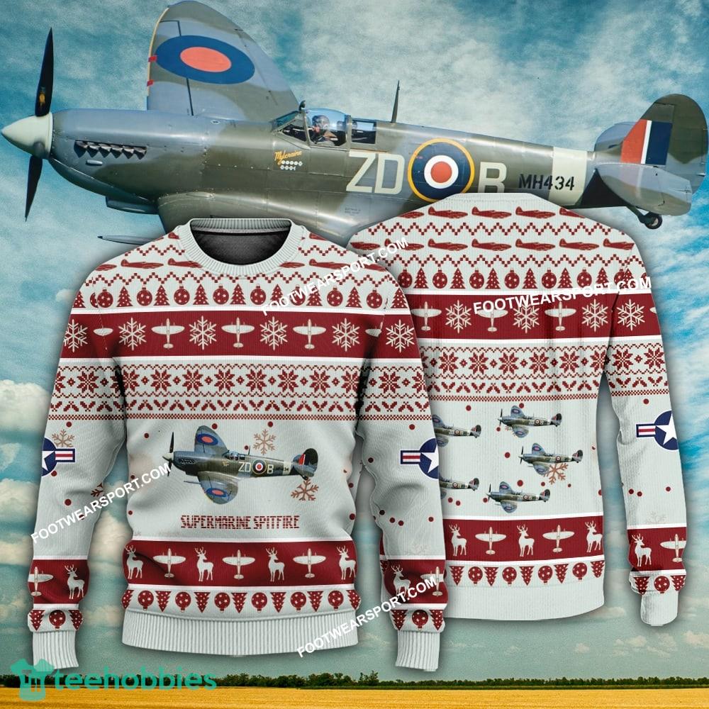 Aircraft Design Supermarine Spitfire Ugly Christmas US Army 3D Sweater Gift Veteran