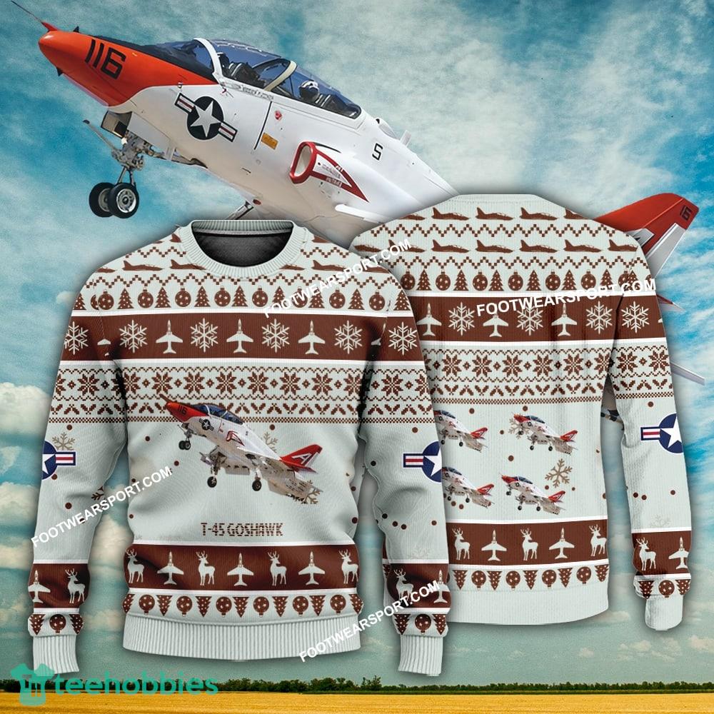 Aircraft Design T-45 Goshawk T45 Ugly Christmas US Navy 3D Sweater Gift Veteran