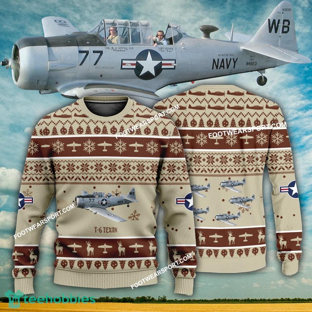 Aircraft Design T-6 Texan T6 Ugly Christmas US Army 3D Sweater Gift Veteran