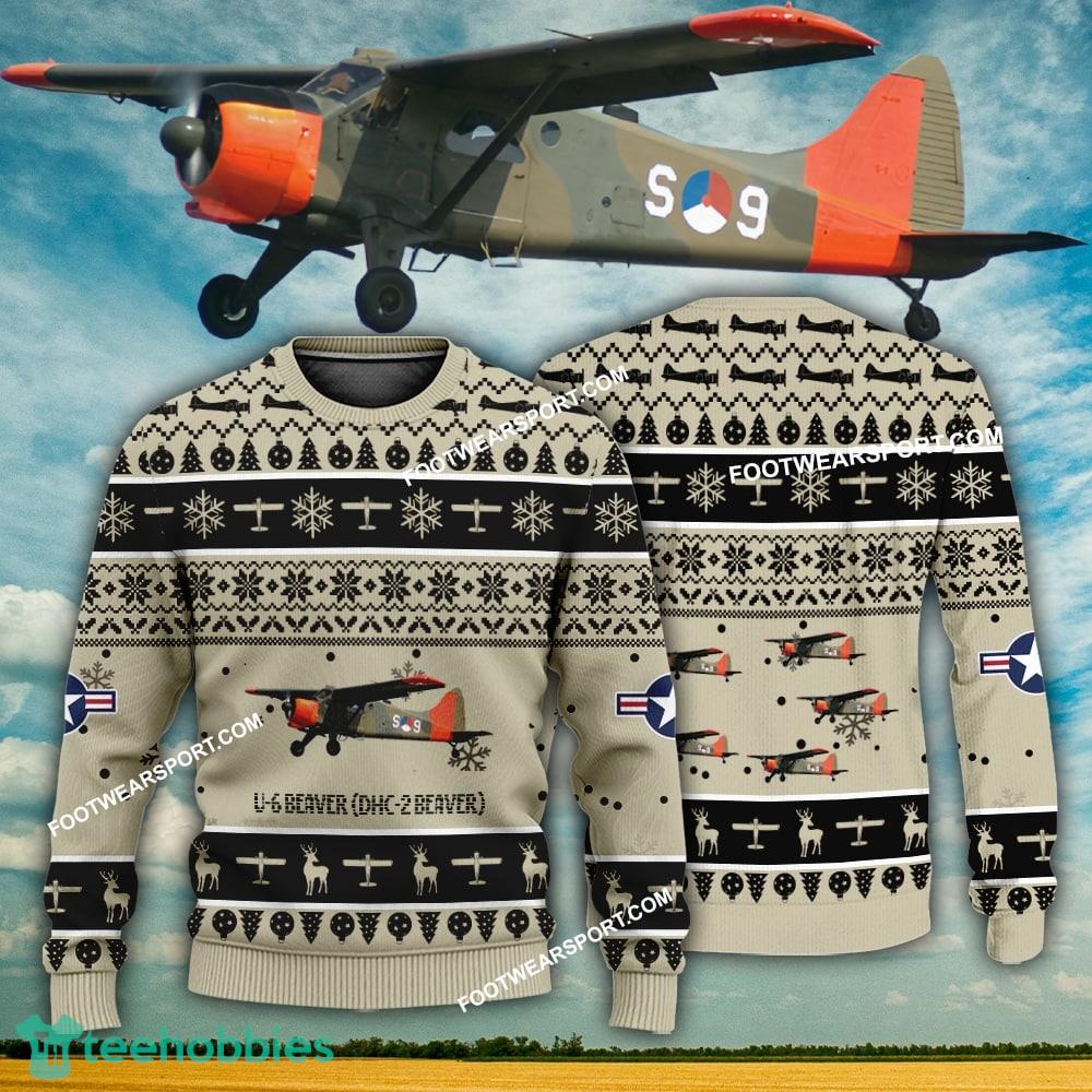 Aircraft Design U-6 Beaver (DHC-2 Beaver) U6 DHC2 Ugly Christmas US Army 3D Sweater Gift Veteran