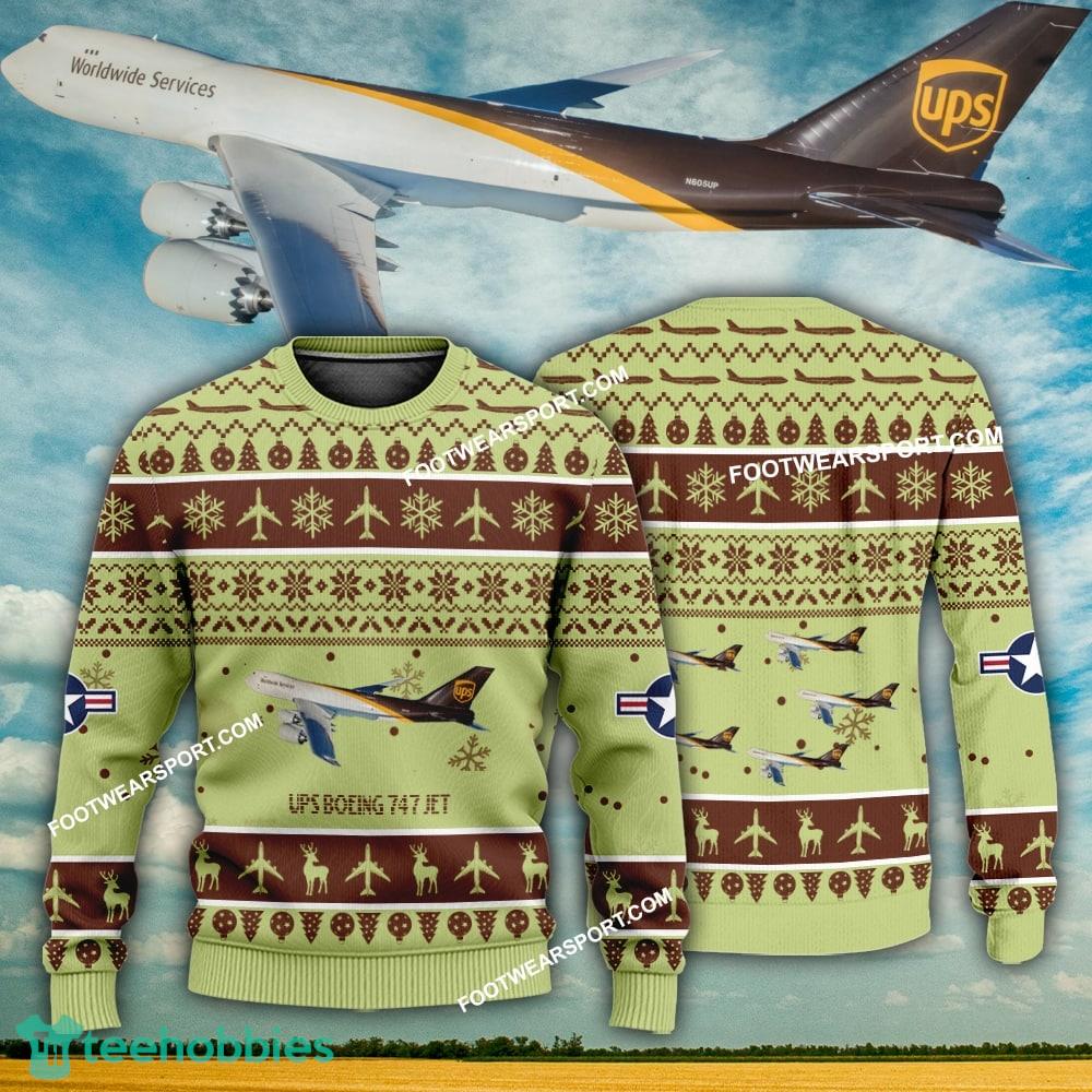 Aircraft Design UPS Boeing 747 JET Ugly Christmas 3D Sweater Gift Veteran
