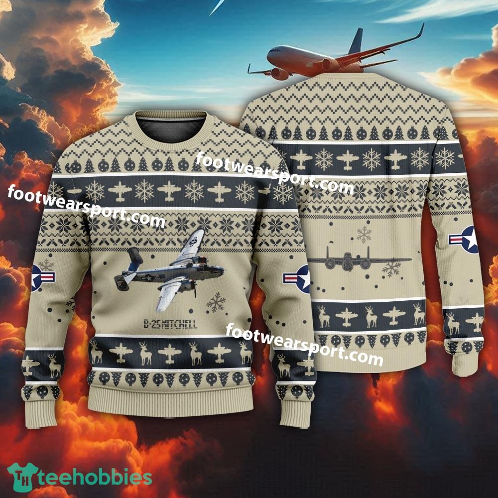 Aircraft Drawing B-25 Mitchell B25 US Army Christmas Sweater Gift Christmas
