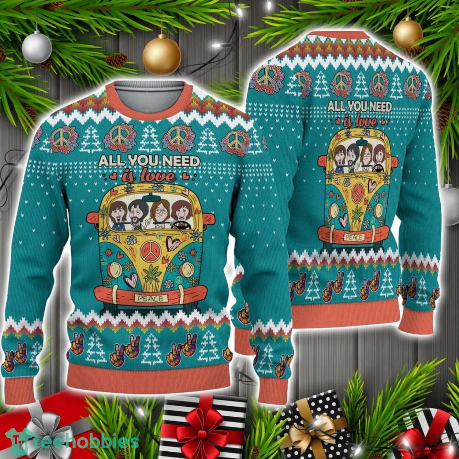 All You Need Is Love Hippie Peace Bus Ugly Christmas Sweater Christmas Holiday Gift