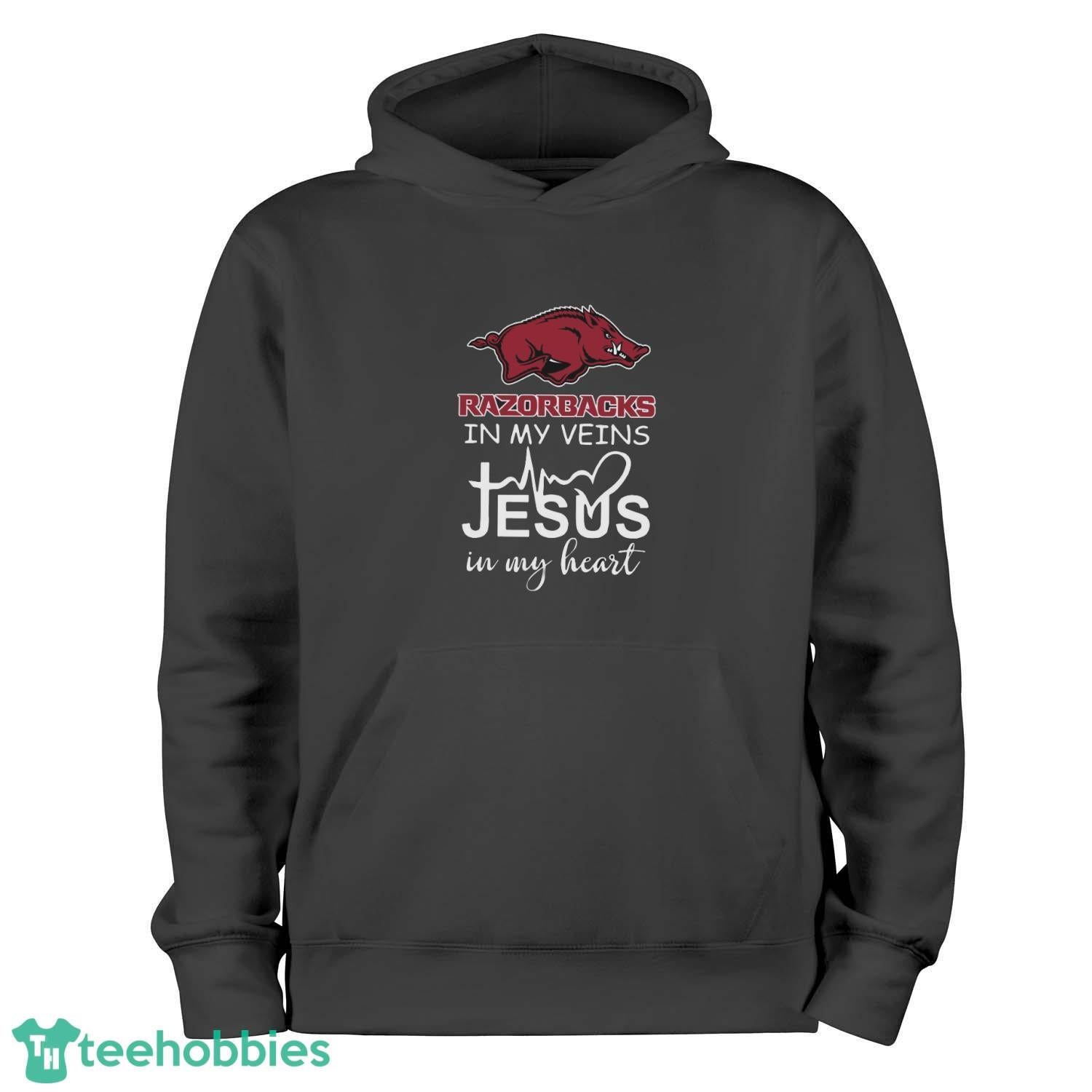 Arkansas Razorbacks In My Veins Jesus In My Heart Unisex , , , Long Sleeve Tee