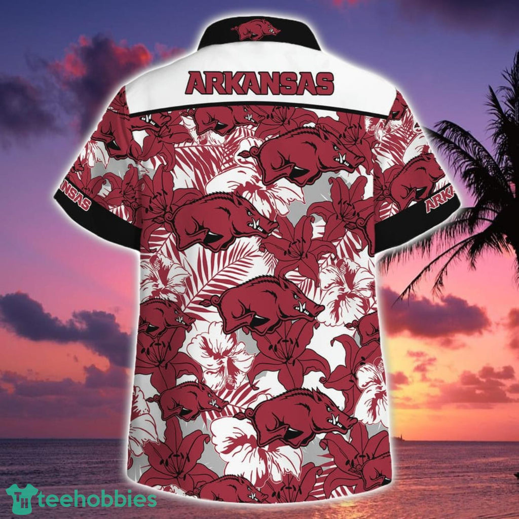 Arkansas Razorbacks White And Dark Red Flowers Hawaiian Shirt Botton Beach Shirt
