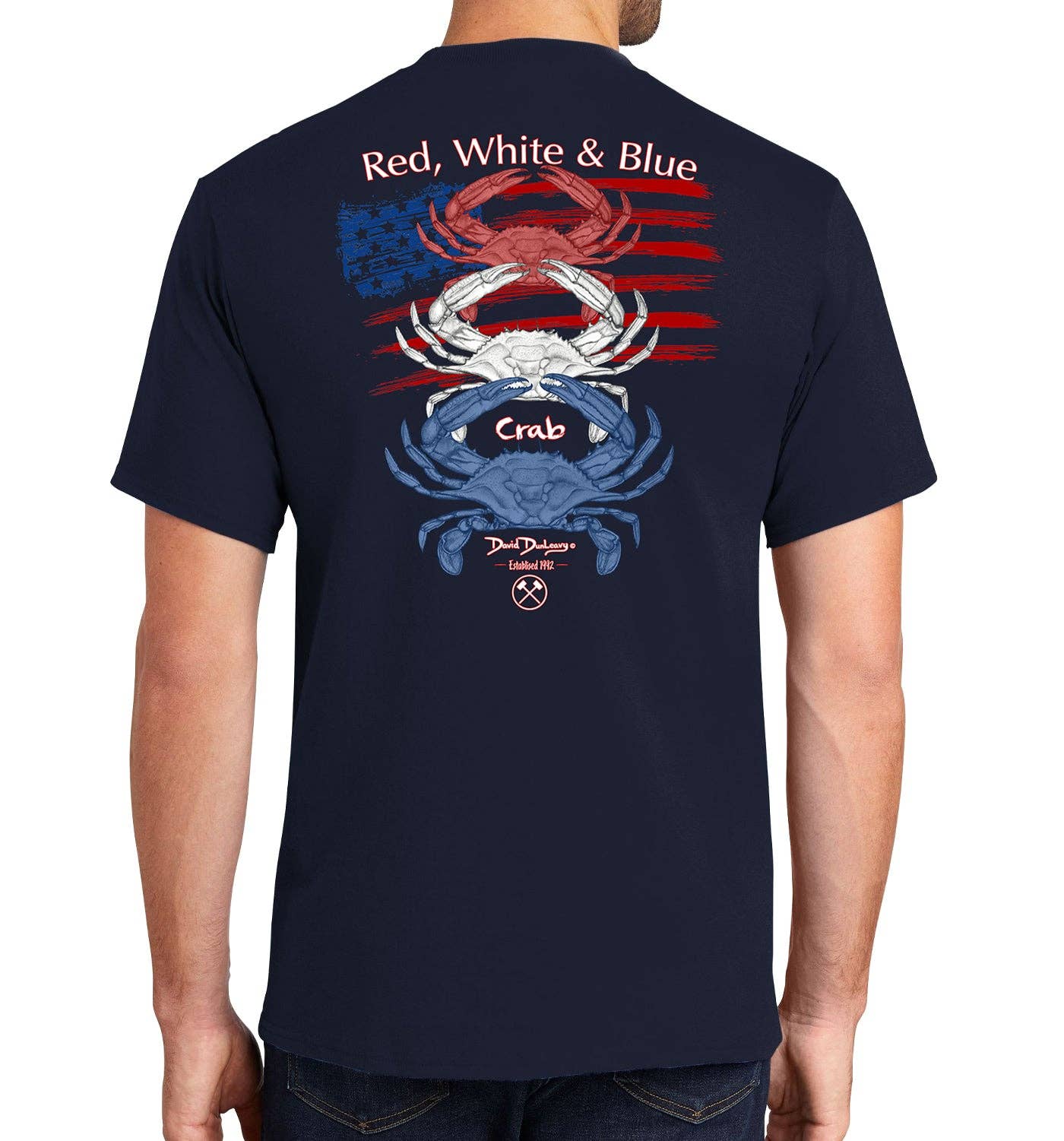 Men's Red White & Blue Crab Short Sleeve Navy Cotton Unisex , , , Long Sleeve Tee