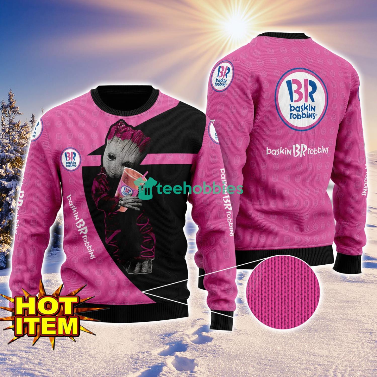Baby Groot Hug baskin robbins Ugly Christmas 3D Sweater All Over Print