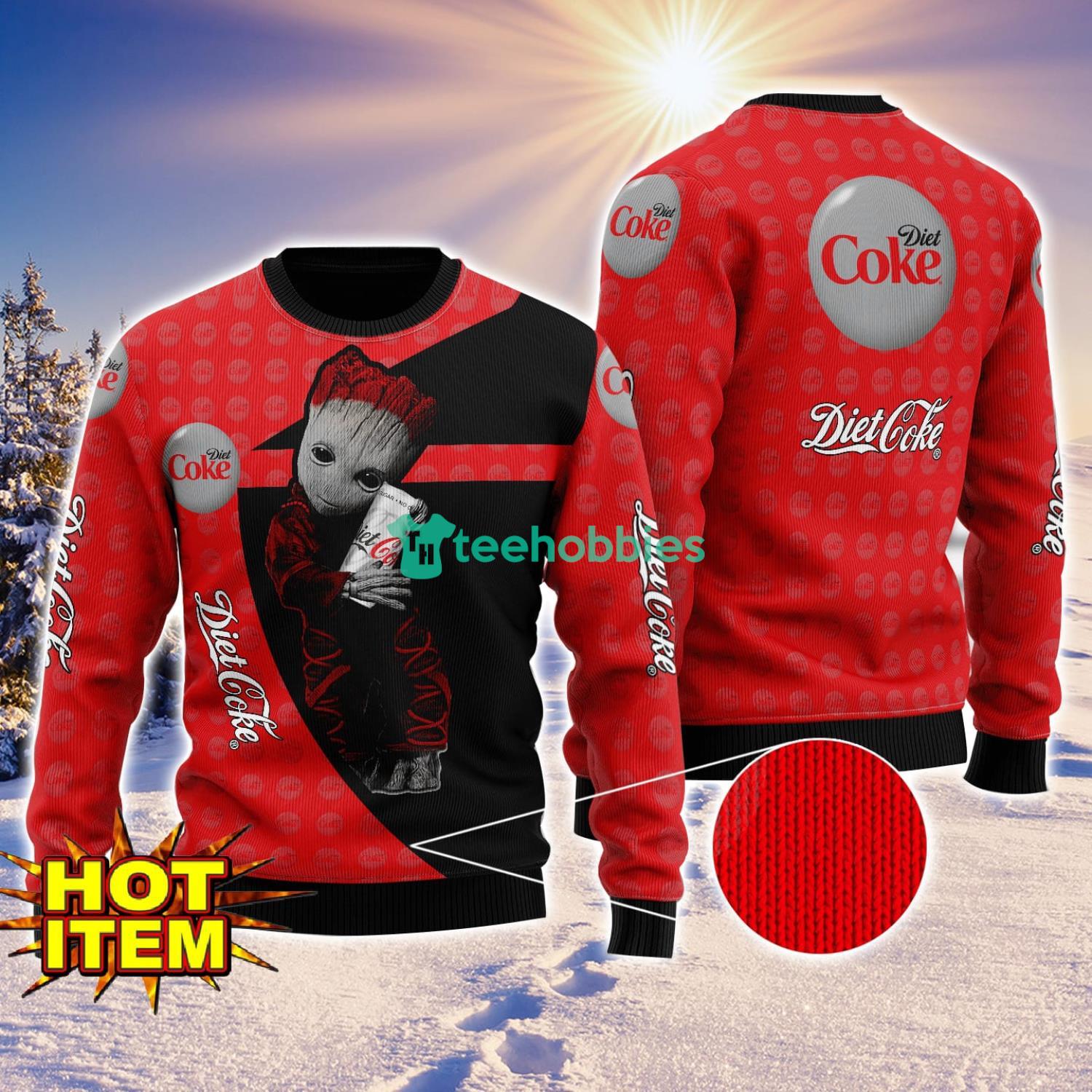 Baby Groot Hug diet coke Ugly Christmas 3D Sweater All Over Print