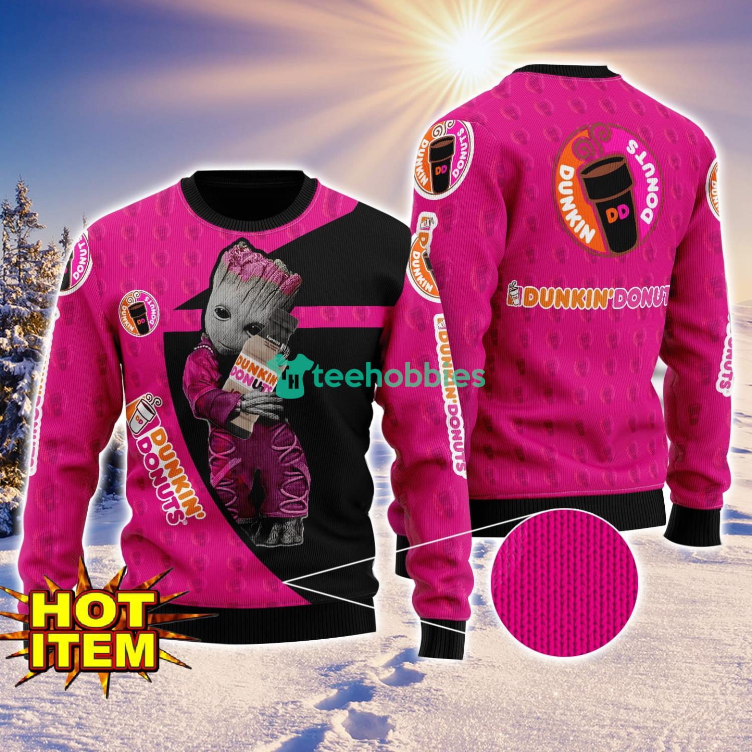 Baby Groot Hug dunkin donut Ugly Christmas 3D Sweater All Over Print