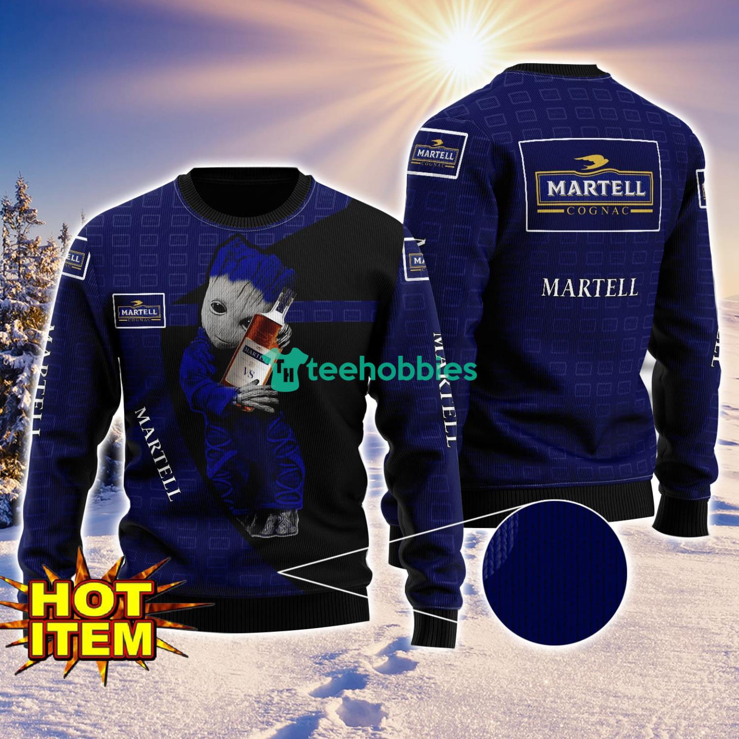 Baby Groot Hug martell cognac Ugly Christmas 3D Sweater All Over Print