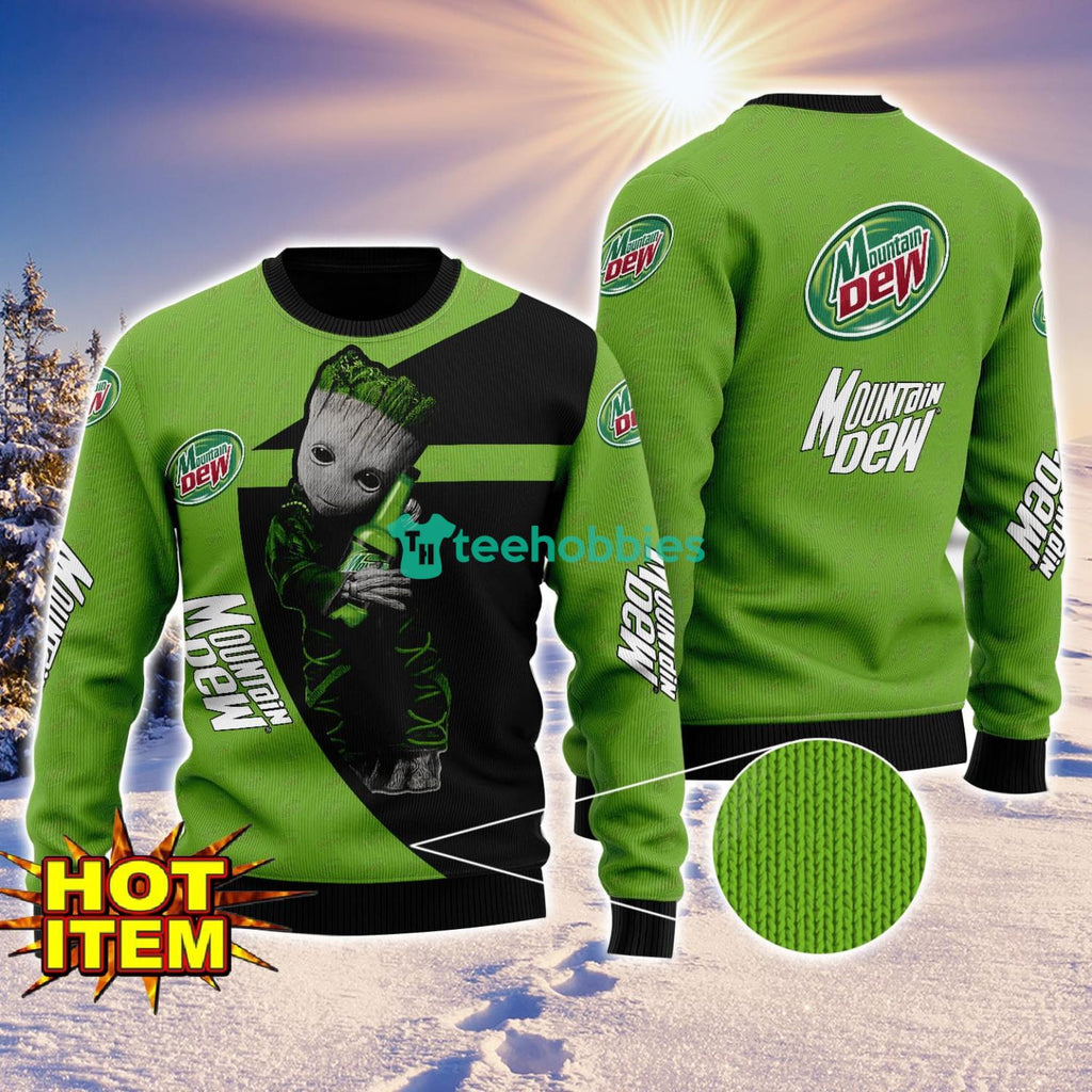 Baby Groot Hug mountain dew Ugly Christmas 3D Sweater All Over Print