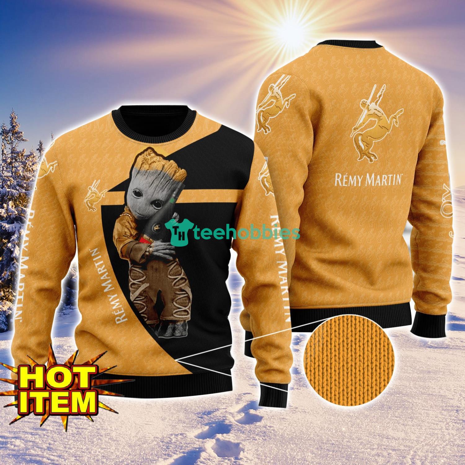 Baby Groot Hug Remy Martin Ugly Christmas 3D Sweater All Over Print