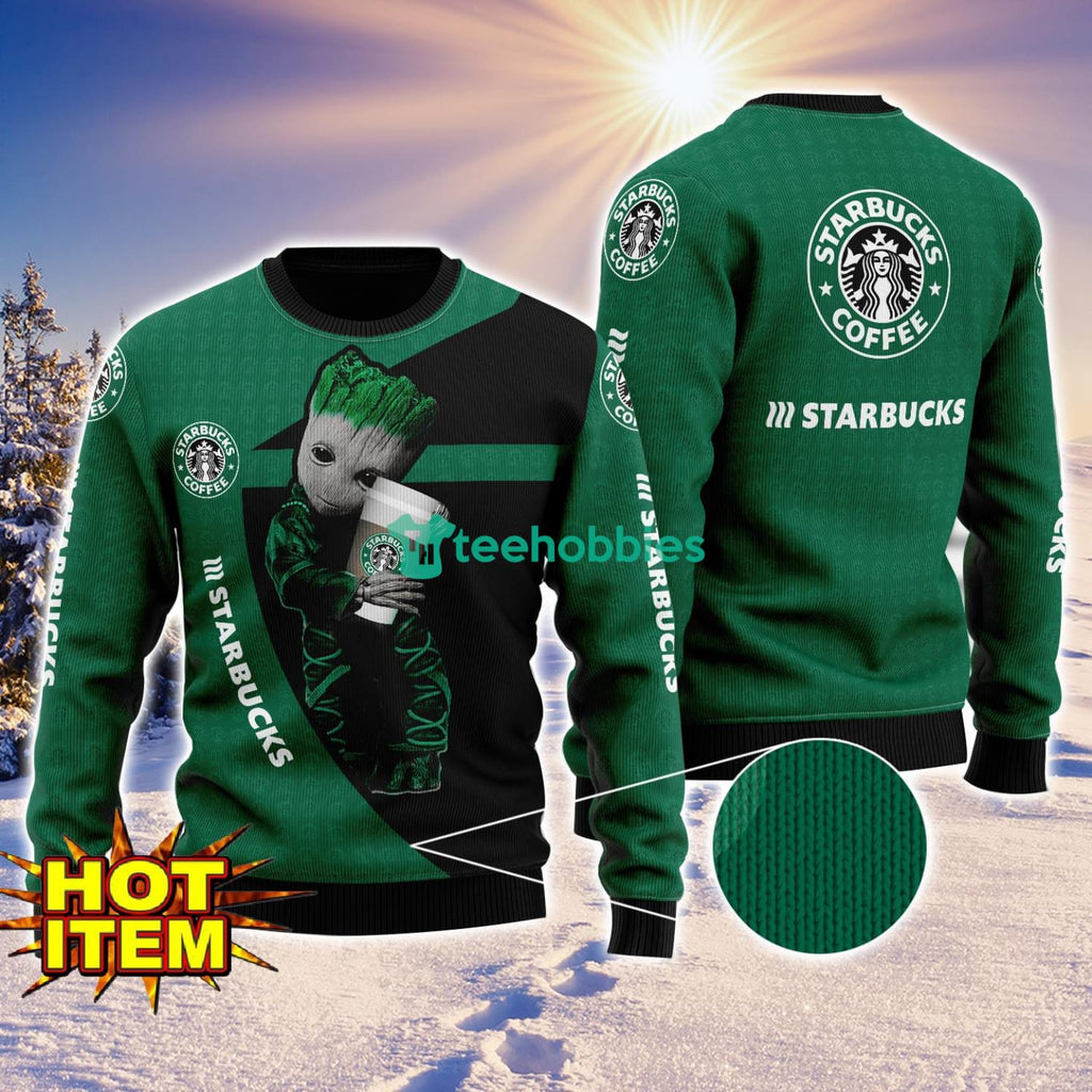 Baby Groot Hug Starbucks Coffee Ugly Christmas 3D Sweater All Over Print