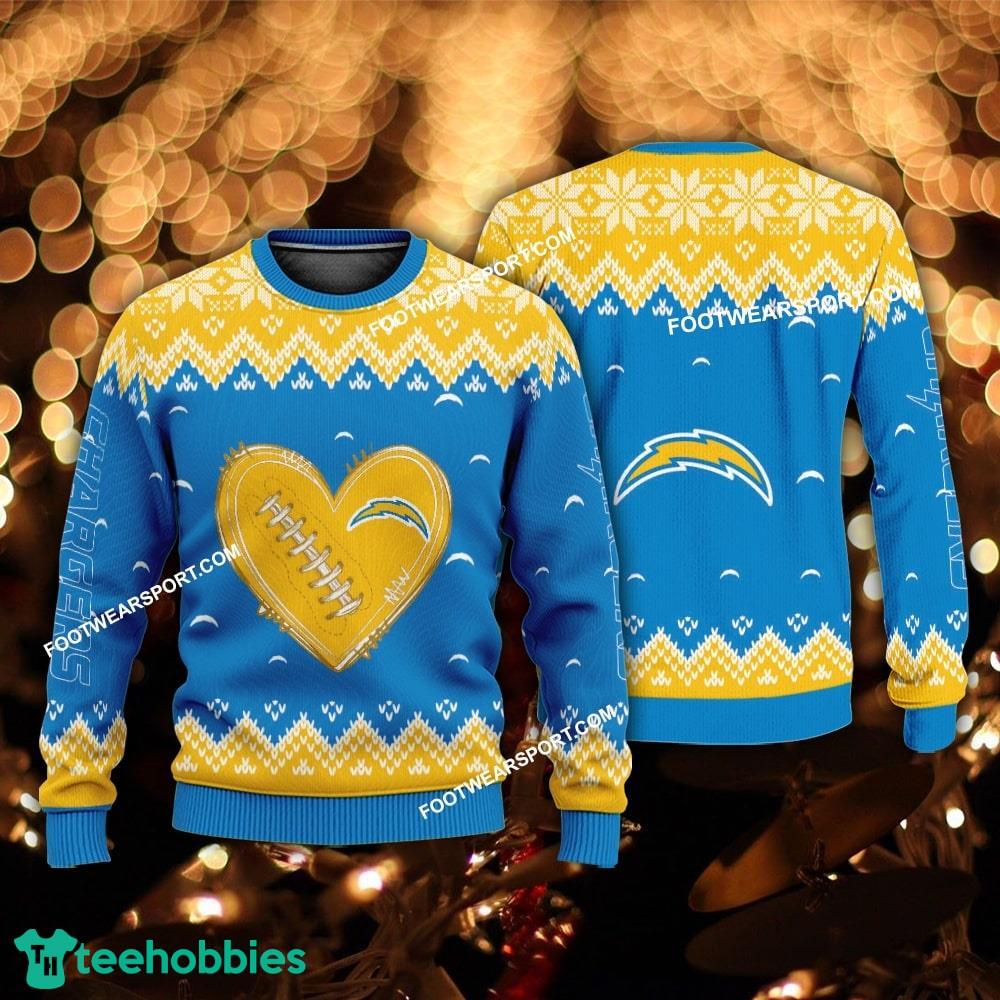 Design Heart Football Los Angeles Chargers Xmas Sweater Gift Holidays