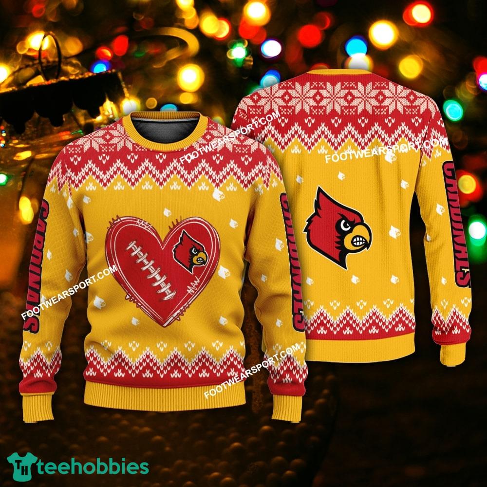 Design Heart Football Louisville Cardinals Christmas Sweater For Men Women