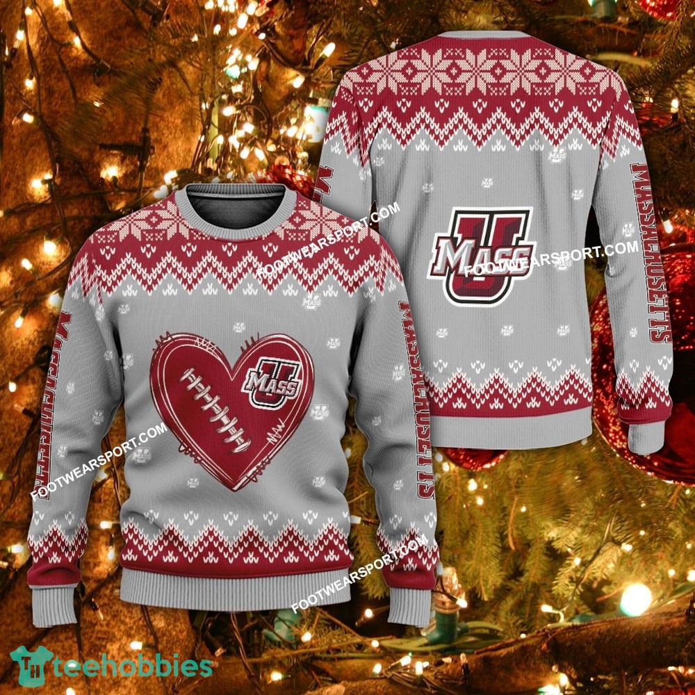 Design Heart Football Massachusetts Minutemen Christmas 3D Sweater For Men Women