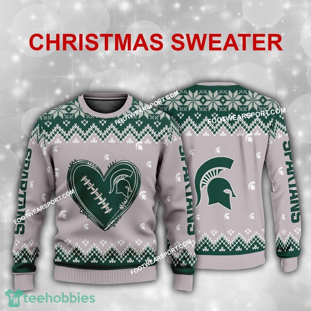 Design Heart Football Michigan State Spartans Christmas Sweater Gift Holidays