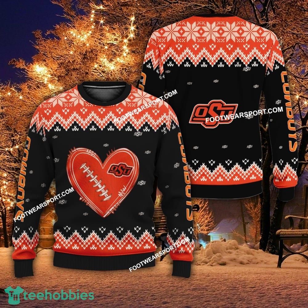 Design Heart Football Oklahoma State Cowboys Christmas Sweater AOP Gift Holidays