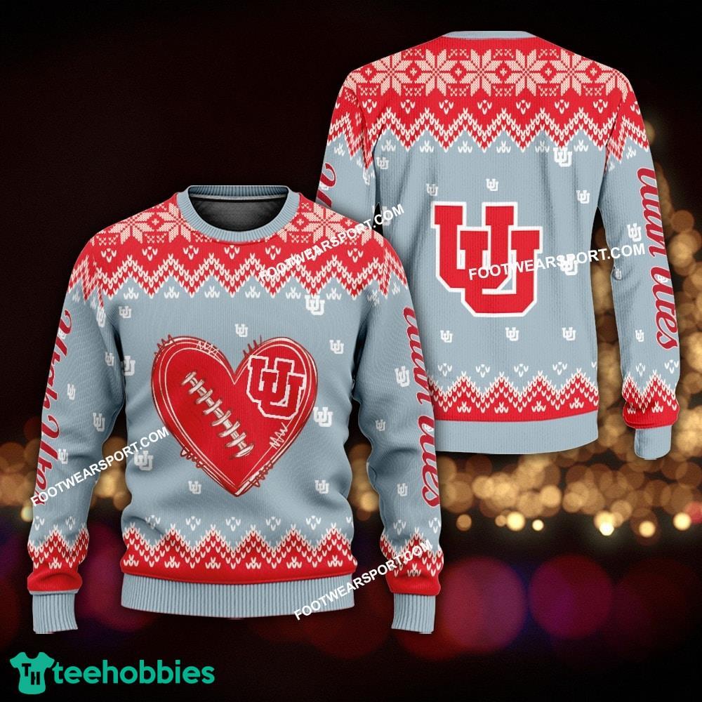 Design Heart Football Utah Utes Christmas Sweater AOP For Men Women