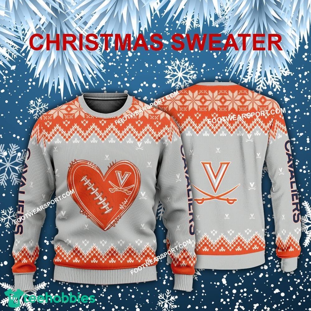 Design Heart Football Virginia Cavaliers Christmas Sweater Gift For Adult