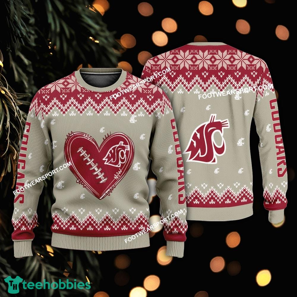 Design Heart Football Washington State Cougars Christmas 3D Sweater For Men Women
