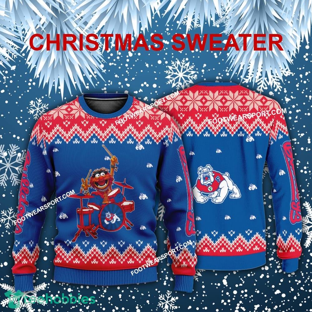 Design Muppets Play Drums Fresno State Bulldogs Christmas Sweater AOP Gift For Adult