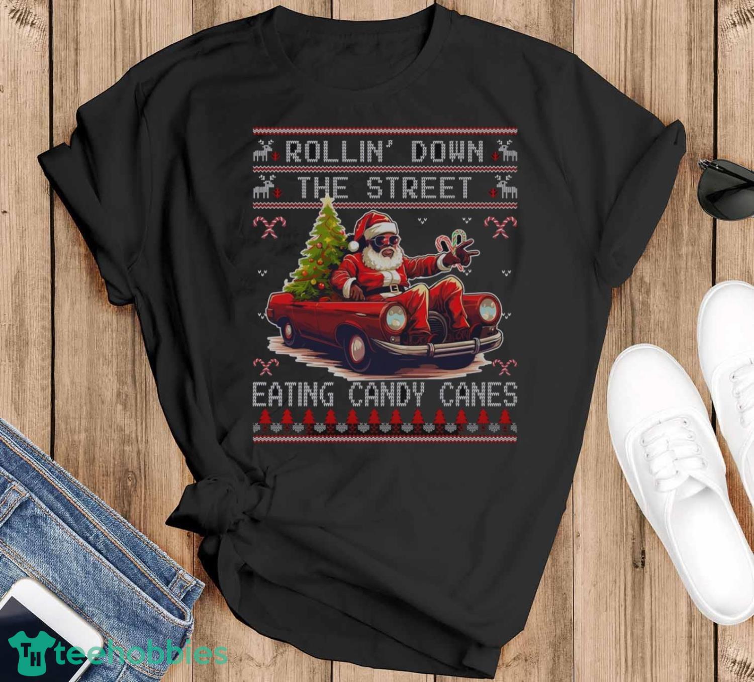 Black Santa Ugly Christmas Sweater Music Lover Gift Funny Dad Christmas Shirt Unisex , , , Long Sleeve Tee