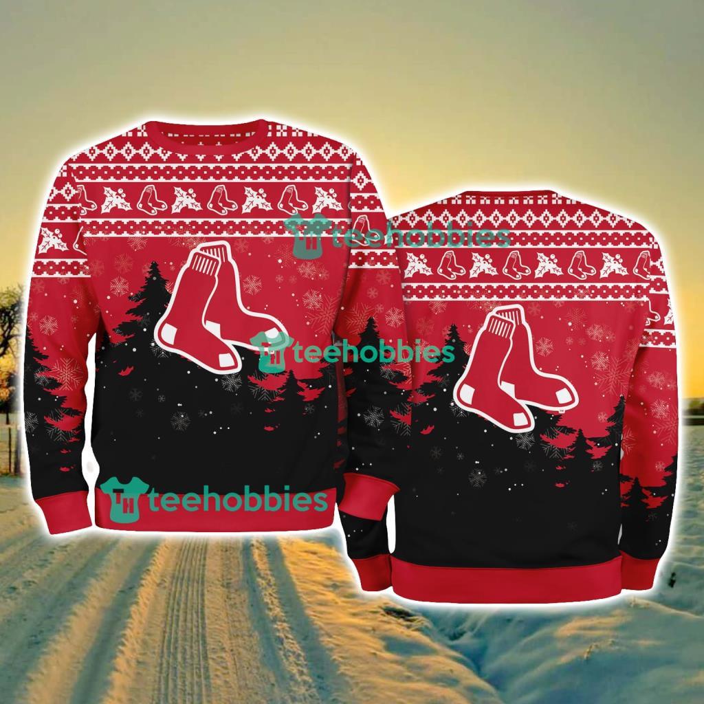 Boston Red Sox MLB Knitting Pattern Christmas Tree Pine Happy Ugly Sweater Merry Chistmas
