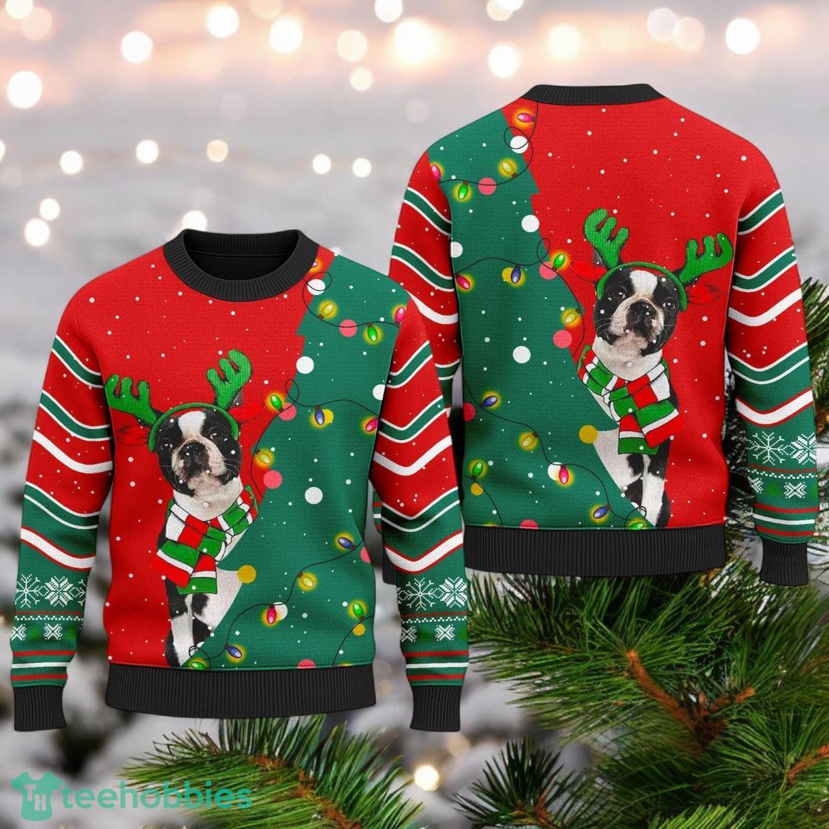 Boston Terrier Christmas Ugly Sweater Boston Terrier Xmas Holiday Gift Cozy Christmas Ugly Sweater