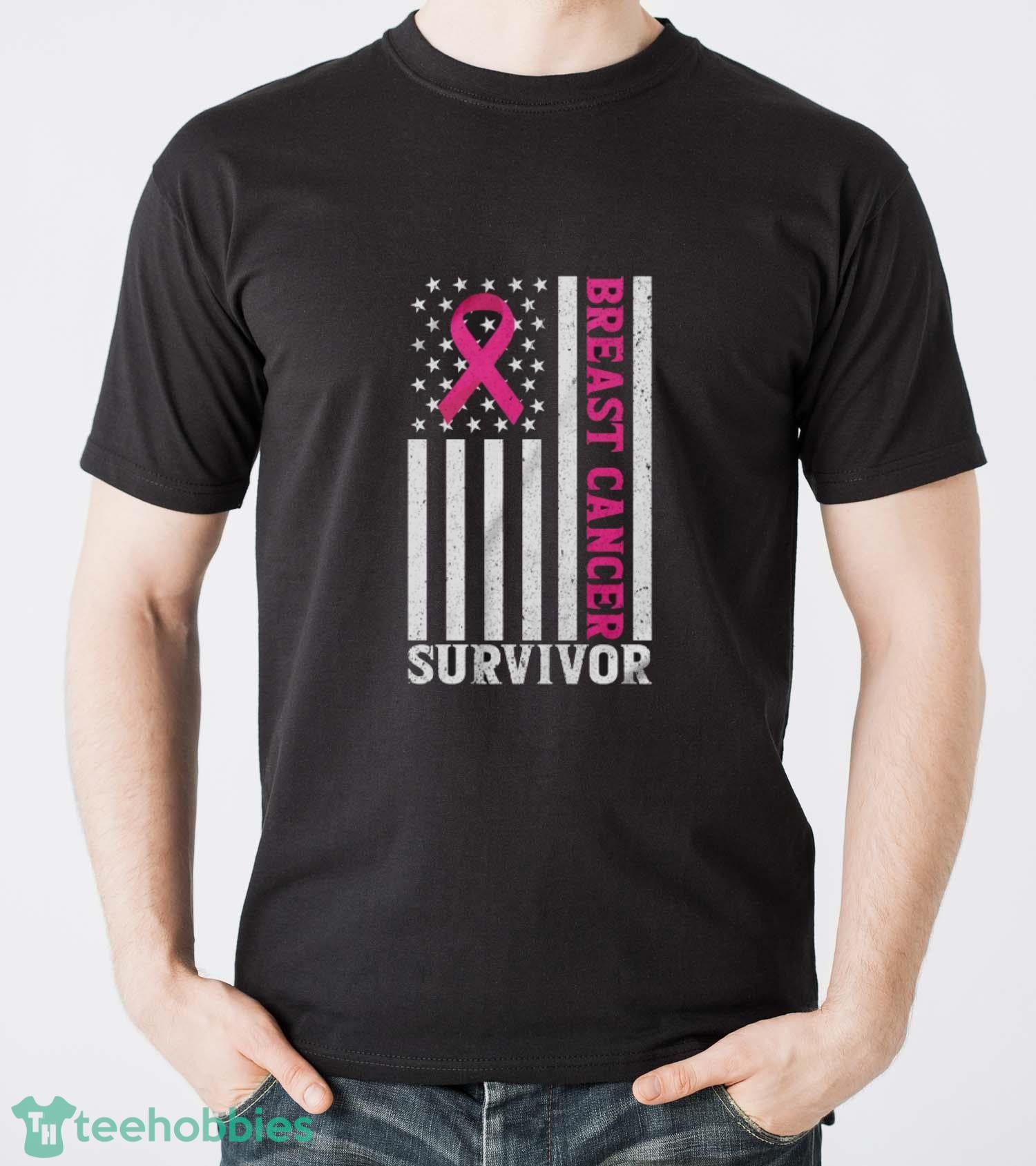 Breast Cancer Survivor Shirt, Breast Cancer USA Flag T-Shirt