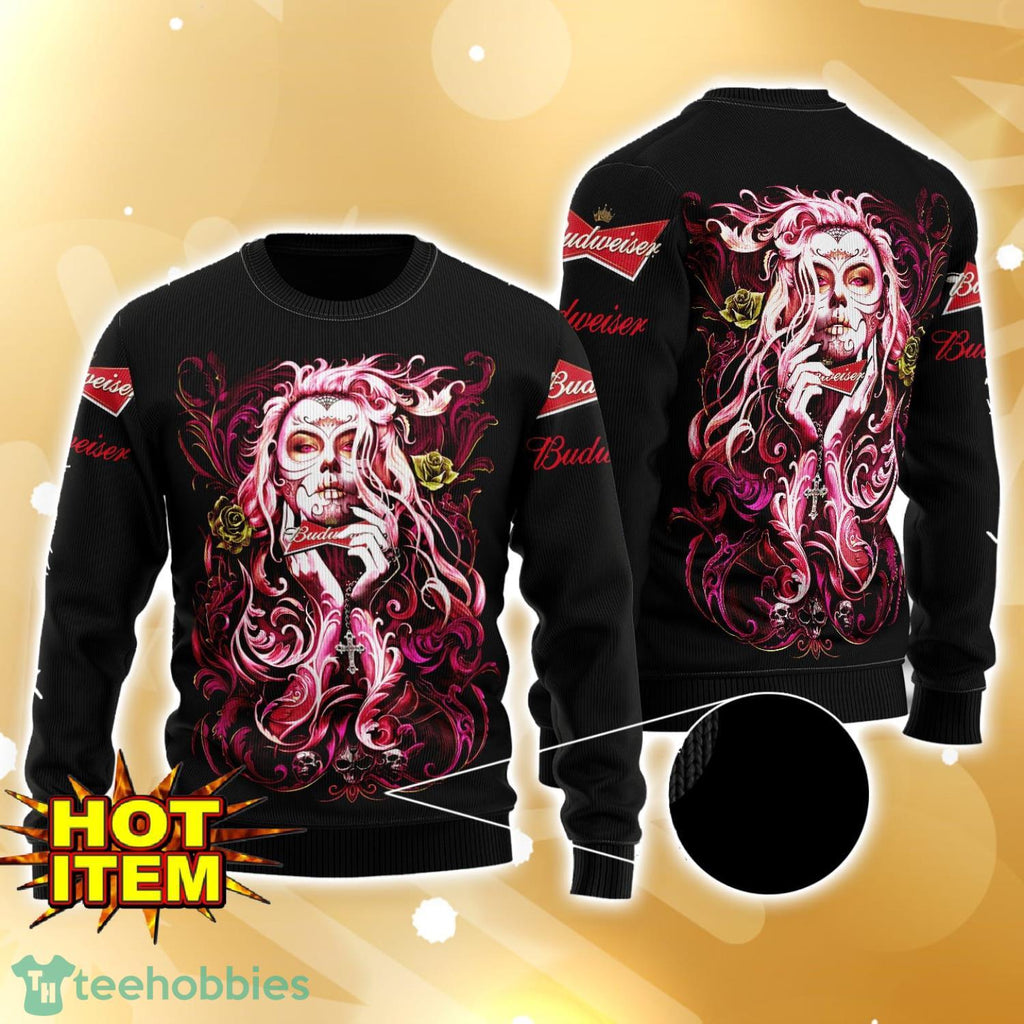 Budweiser Tattoo Girl 3D Ugly Christmas Sweater For Men And Women