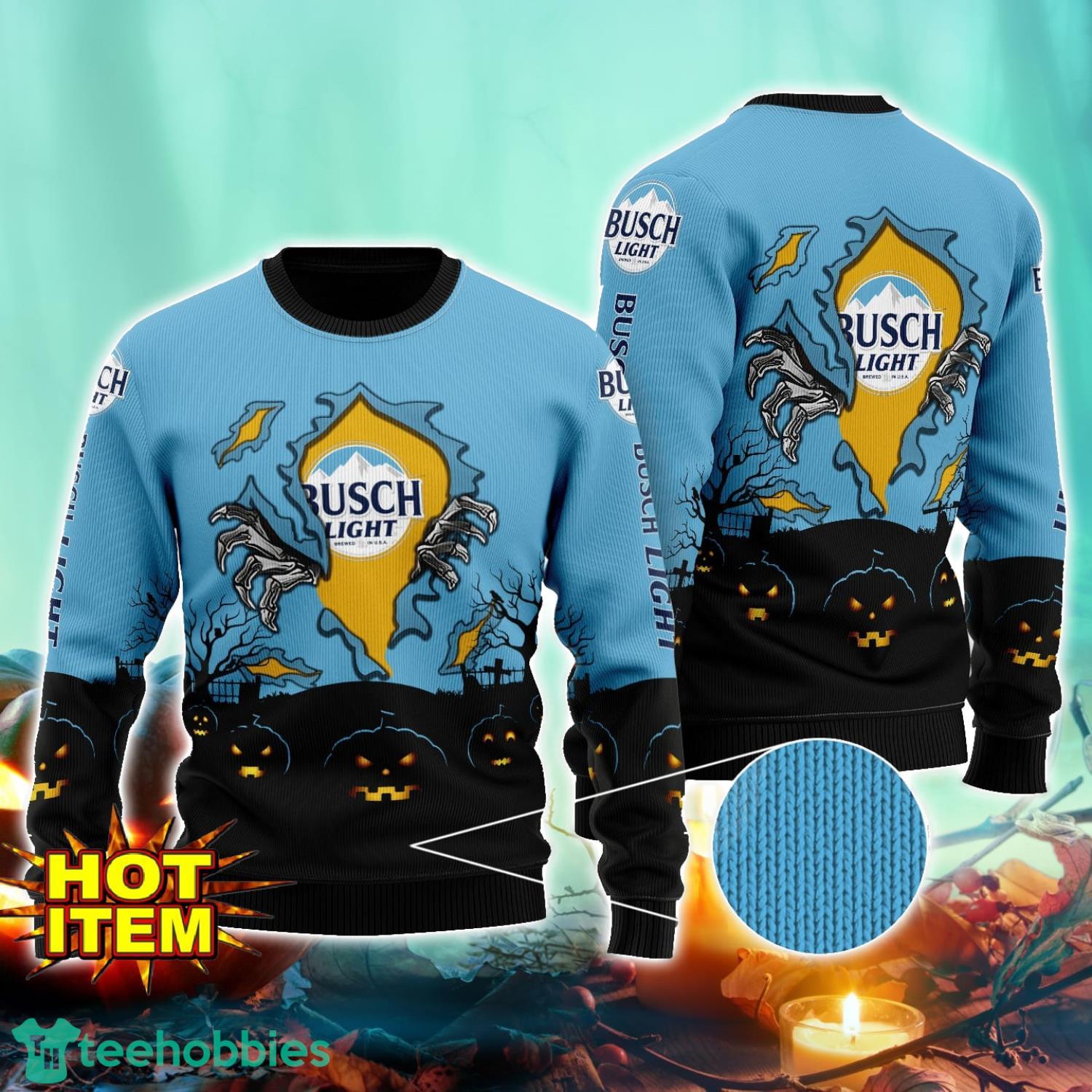 Busch Light Scary Night Halloween Hand Pull Out Halloween 3D Sweater For Men and Women